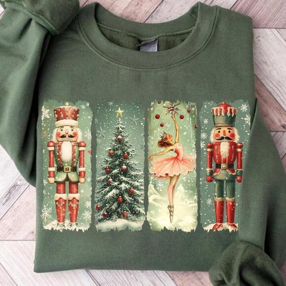 Gildan Tops - Retro Nutcracker Christmas Sweatshirt Preppy Holiday Vibes & Ballet Shirt